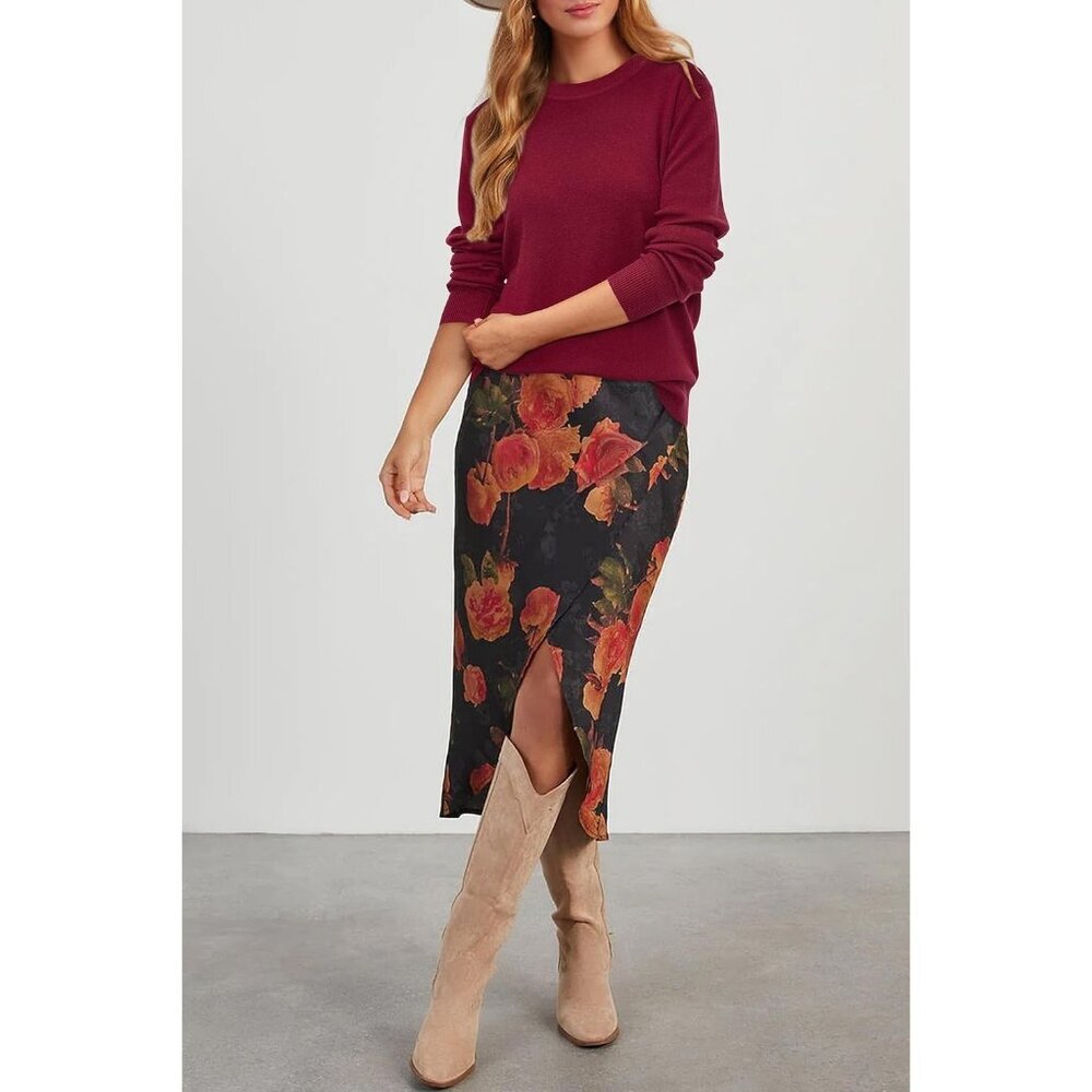 Women's A-Red Wool Blend Classic Crew Neck Casual Fall Winter Sweaters Shirt - Picture 3 of 7